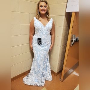 Blush size 16 women's pageant gown beautiful blue with white sparkly overlay